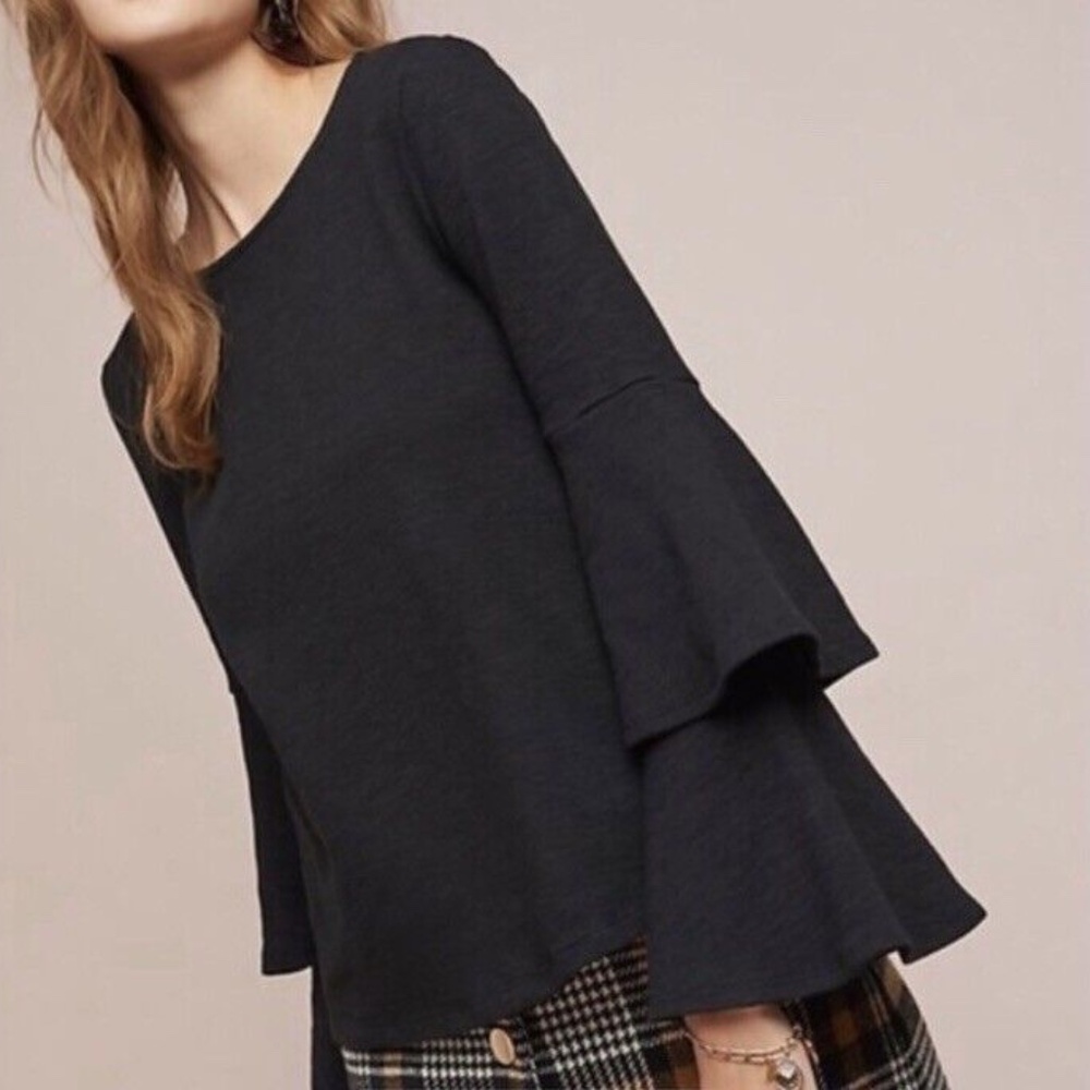 Brand New "Era & Ali" for Anthropologie Black Ruffle Sleeve Top, Size X-Small
